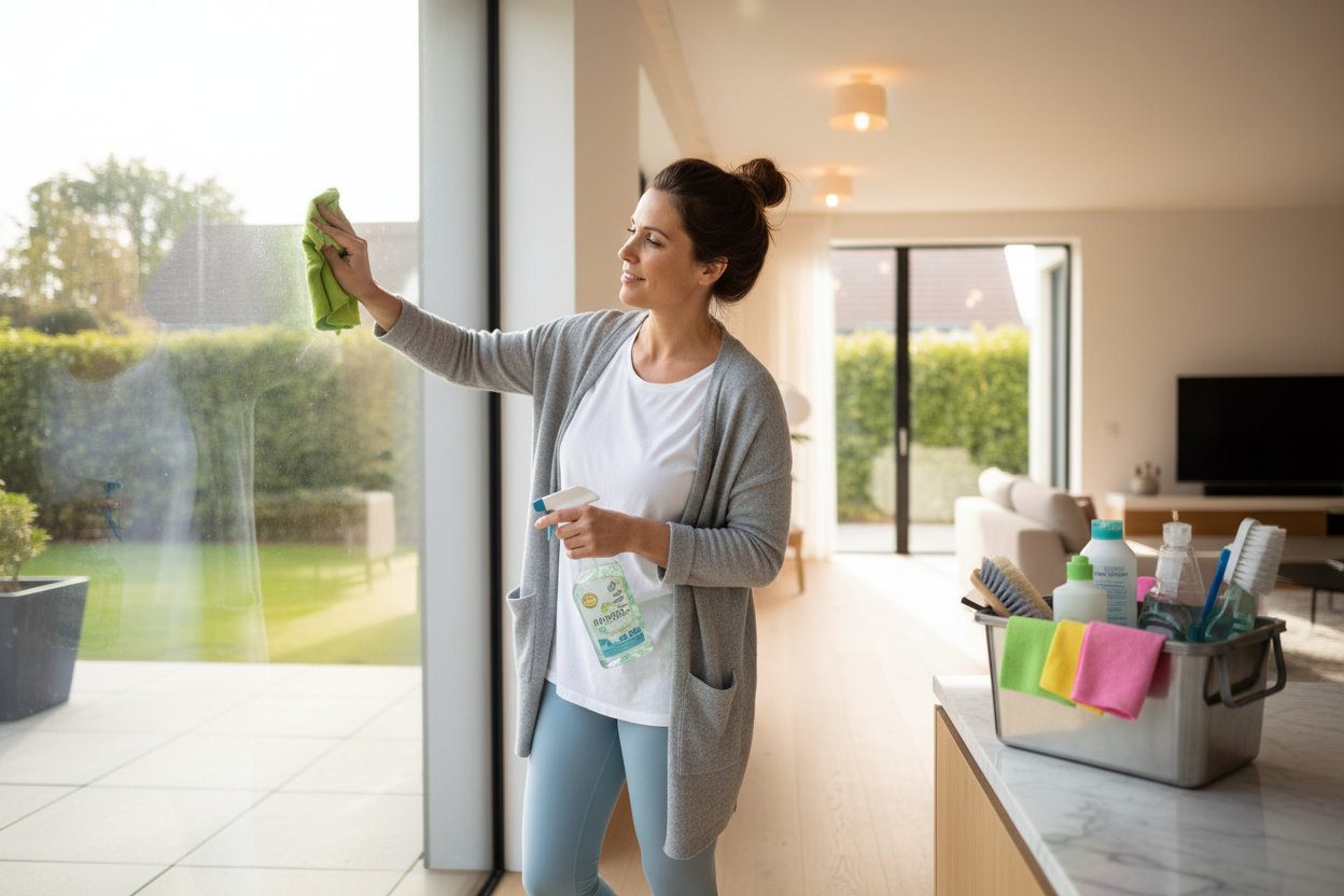A photo of a woman cleaning